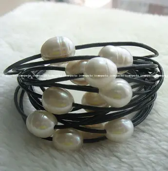 

Gros unique! 15 linhas 7.5 " 10-12-13mm perles d'eau douce blanc bracelet oeuf