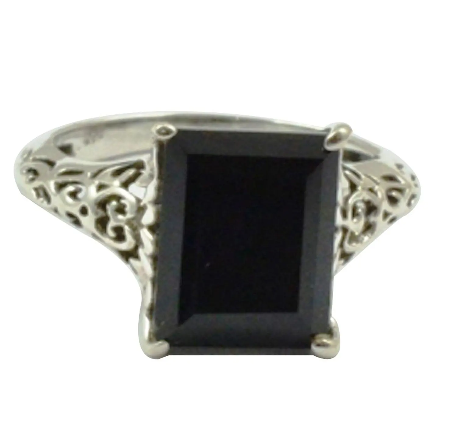 

Lovegem Genuine Black Cut Stone Ring 925 Sterling Silver,Size:7.5 , AR3029