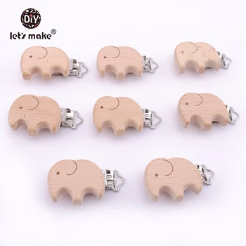 

Let's make Dummy Clip 5pcs Beech Wooden Teether Pacifier Clip Cartoon Engraved Elephant DIY Nursing Accessories Baby Teether