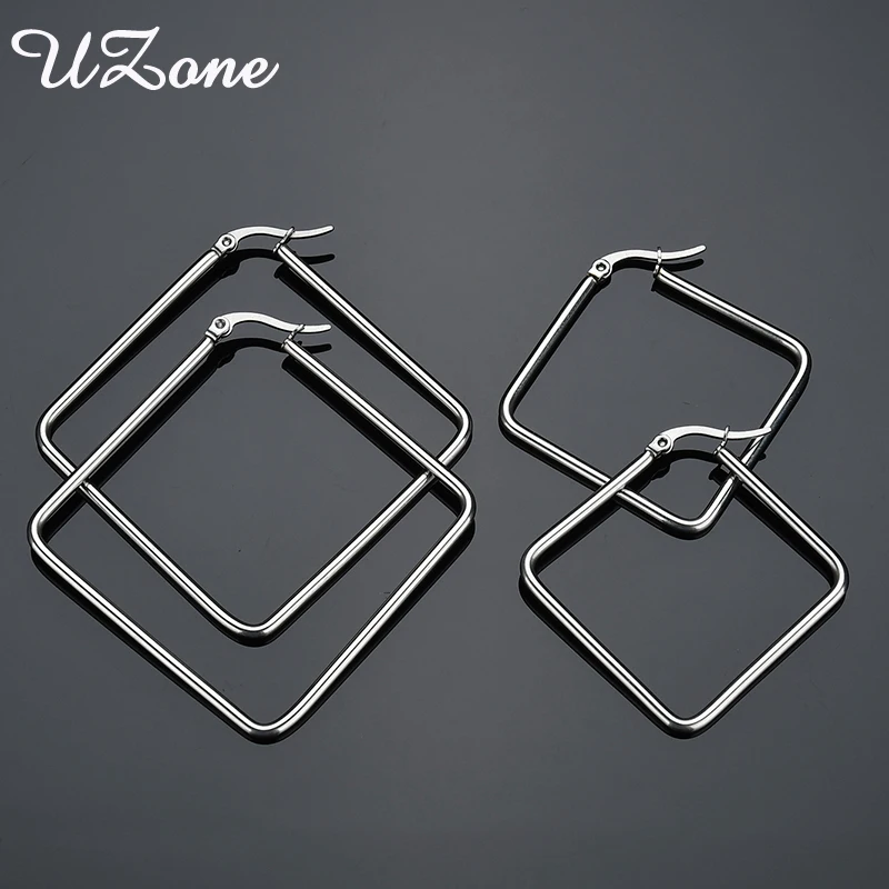 

UZone Stainless Steel Square Hoop Earring For Women Simple Punk Style Brincos Geometric Earrings Party Jewelry