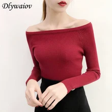 Slash Neck Sweater Women Elastic Sexy Slim Fit Pullover 2018 Autumn Winter New Female Knitted Bottoming Solid Long Sleeve Tops