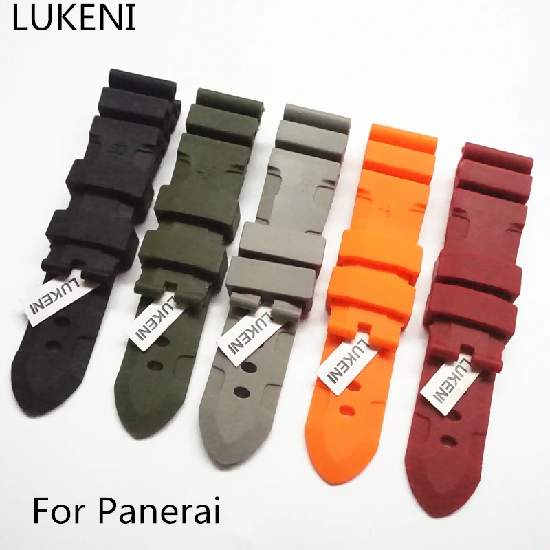 

24mm 26mm New Men's Black Gray Green Orange Red Silicone Rubber Strap For Panerai Pam Replace Bracelet Without Buckle Clasp