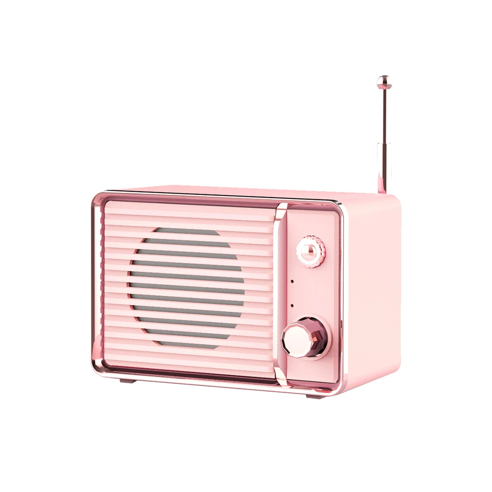 DW01 аудио портативный Перезаряжаемый Мини громкоговоритель в стиле ретро HIFI Звук USB милый беспроводной стерео сабвуфер тяжелый бас - Цвет: Розовый