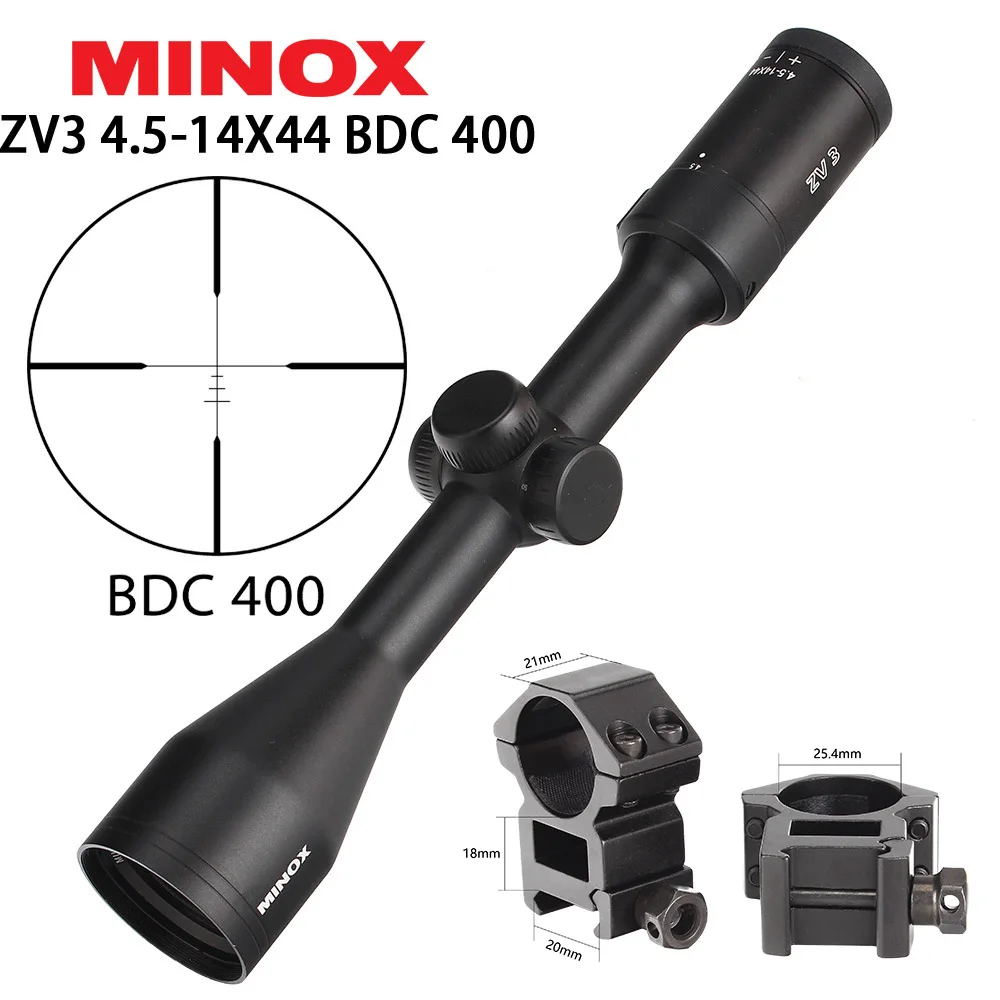 MINOX ZV 3 4,5-14X44 тактический прицел оптики BDC 400 прицел охотничья оптика Боковая регулировка параллакса для сумка для охотничьего ружья или винтовки - Цвет: with Picatinny Rings