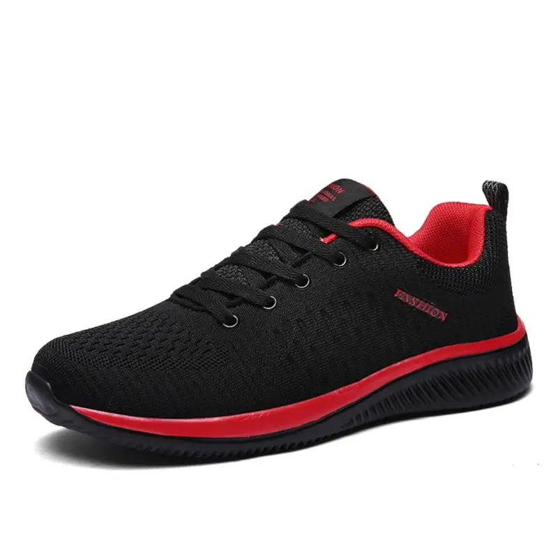 BVNOBET мужские сетчатые кроссовки новые на шнуровке легкие удобные мужские дышащая обувь для прогулок кроссовки Obuwie Meskie дропшиппинг - Цвет: Black red