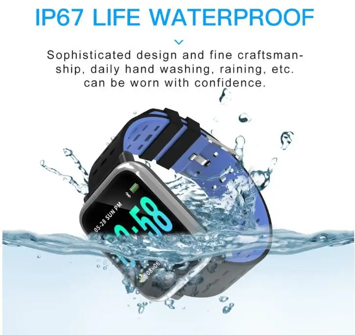 BINSSAW A6 Smart Watch with Heart Rate Monitor Fitness Tracker Blood Pressure Smartwatch Waterproof For Android IOS PK Q8 V6 S9