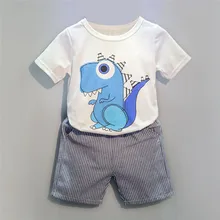 Летняя одежда для мальчиков-малышей; детская футболка с рисунком для маленьких мальчиков+ короткие штаны; комплект одежды;# LR1