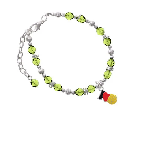 I Love Water polo - Red Heart Lime Green Beaded Bracelet