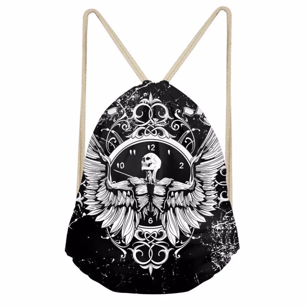 Noisydesigns simple black and white personality 3D Tropical Printed Backpack Women Girls New Drawstring Bag Casual