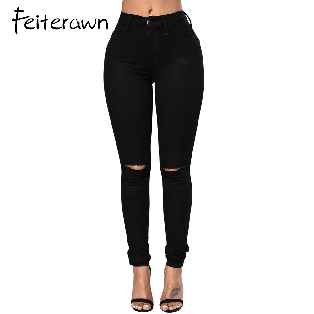 Feiterawn Black Hole Jeans For Women Trendy Slit Knee Autumn Denim