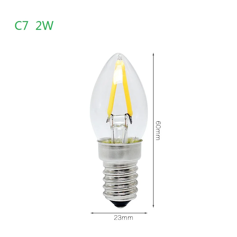 CE& RoHs Ретро лампа Эдисона E14 Светодиодный светильник накаливания 2 Вт 4 Вт свеча Luz AC 220 В винтажная стеклянная лампа хрустальная люстра светильник T25 C7 Тип - Испускаемый цвет: E14 2W C7