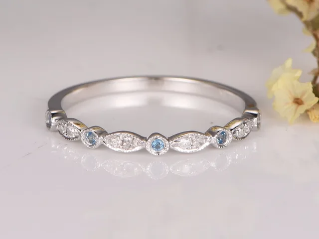 Myray Wedding Bands Blue Topaz Engagement Ring Bezel Set Myray Wedding Bands Blue Topaz Engagement Ring Bezel Set Milgrain Band Art Deco Diamond