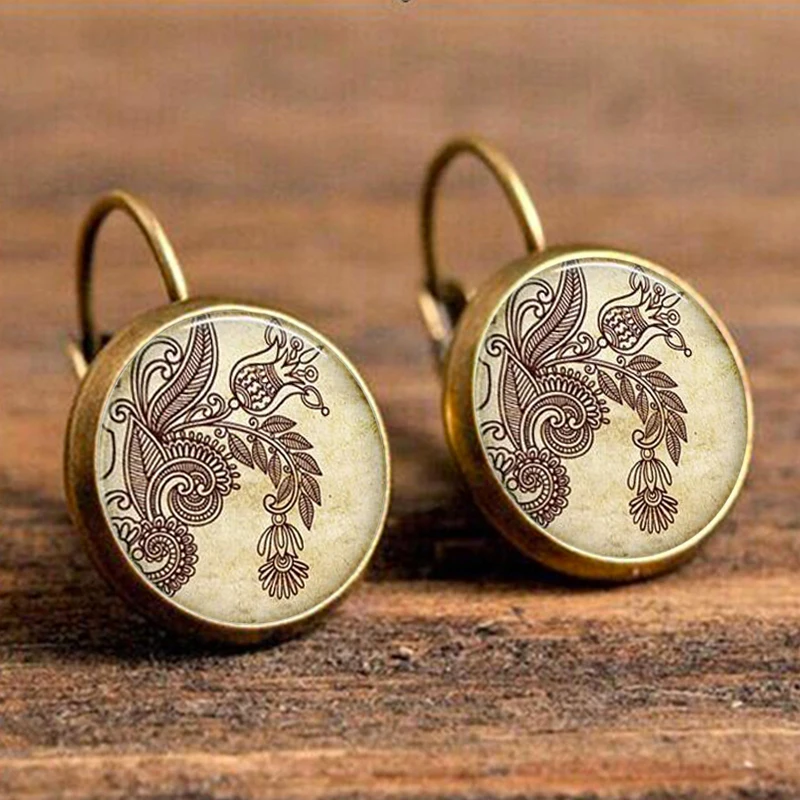 Henna yoga suteyi moda artesanal de vidro brincos do parafuso prisioneiro do vintage brinco s mbolo