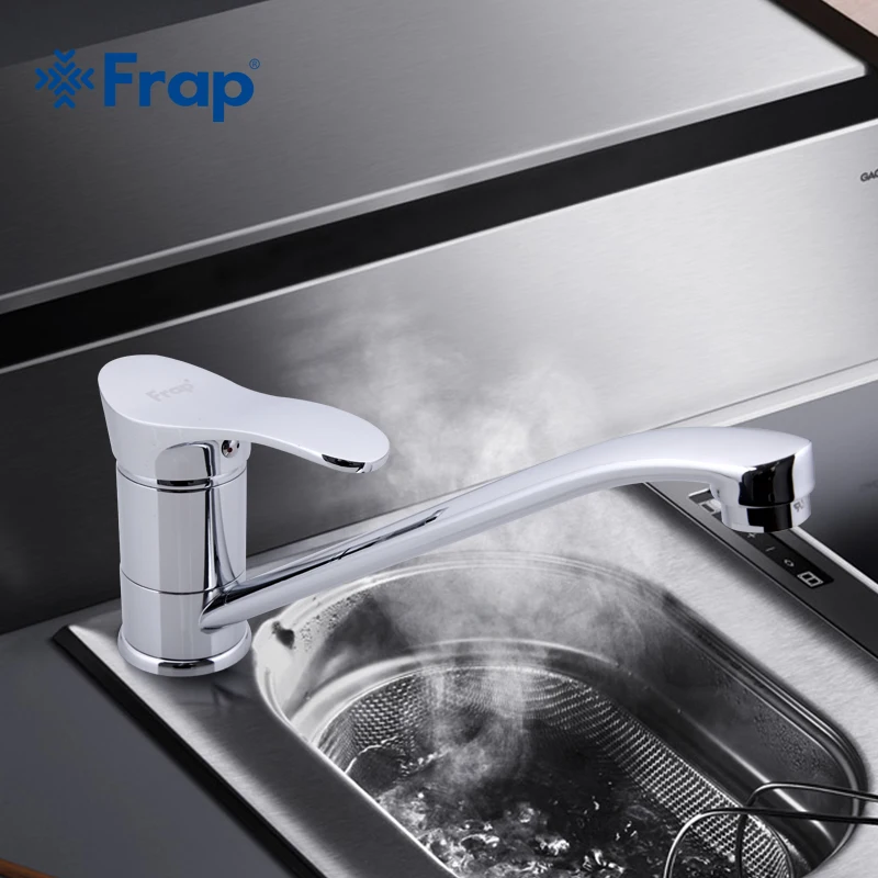 Frap Chrome Finished Kitchen Faucet Cold and Hot Water Mixer Single Handle Crane Torneira Cozinha 360