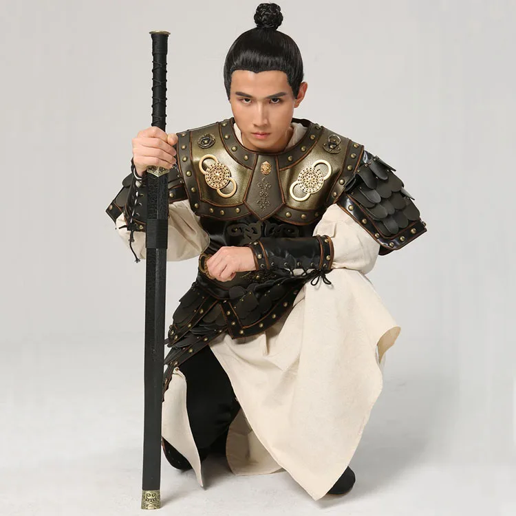 Древний китайский общий бронежилет кожаный медный Общий шлем воин Броня коммандер корселет военный костюм