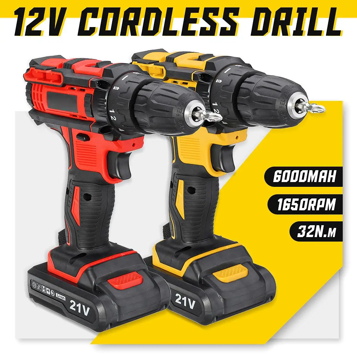 

Electric Screwdriver Cordless Drill Wireless Power Driver 21V Max DC Lithium-Ion Battery 10mm 2-Speed 18+1 Torque adjustable