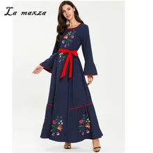 Мусульманское платье вышивка модные вечерние исламские Кафтан Вечерние винтажные вечерние Дубай длинное мусульманское платье 7647