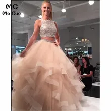 Бальное платье из двух частей вечернее платье для выпускного вечера Длинные с бусинами оборки Тюль Совок Формальное вечернее платье на заказ