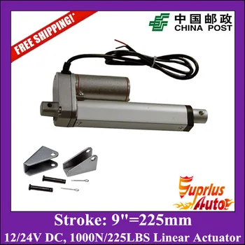 

Free Shipping DC 12V/24V 9inch/225mm linear actuator, 1000N/100kgs load electric linear actuator with mounting brackets