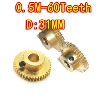 

3PCS 0.5M-60Teeth Convex brass copper precision micro motor convex gear--hole d:5mm