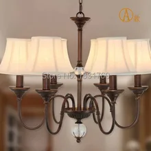 6 головок Кантри стиль Хрустальный шар подвесной светильник Обеденная спальня бар светлый оттенок ткани люстра огни