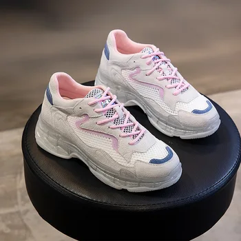 

Casual Shoes Women zapatos de mujer Chunky Sneaker Real Leather Spring New chaussures femme Ladies footware Patchwork Breathable