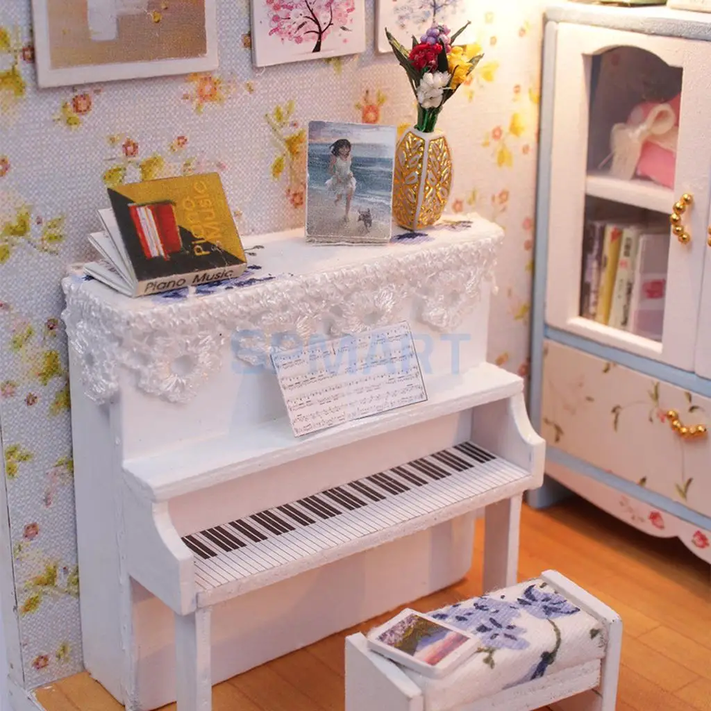 DIY 3D Wooden Handcraft Miniature Doll House Kit Bedroom with LED Lights & Furniture - Adalelle's Room & Hemiola's Room