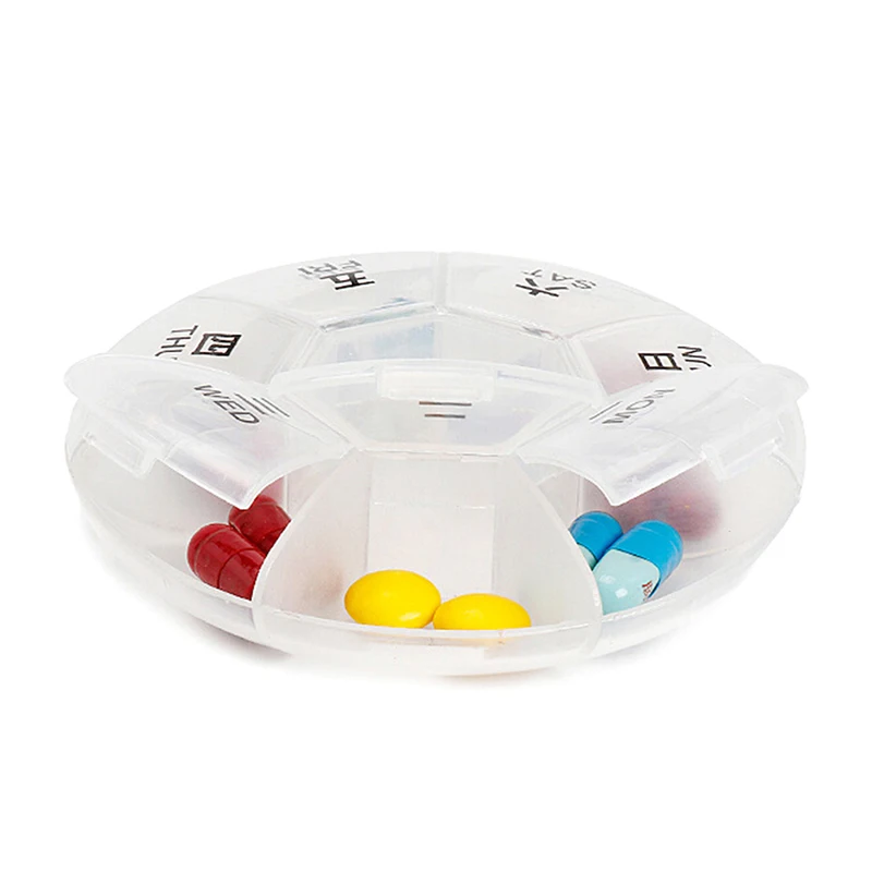 1 Pc 7 Days Round Pill Box Container Small Drug Tablet Storage Case