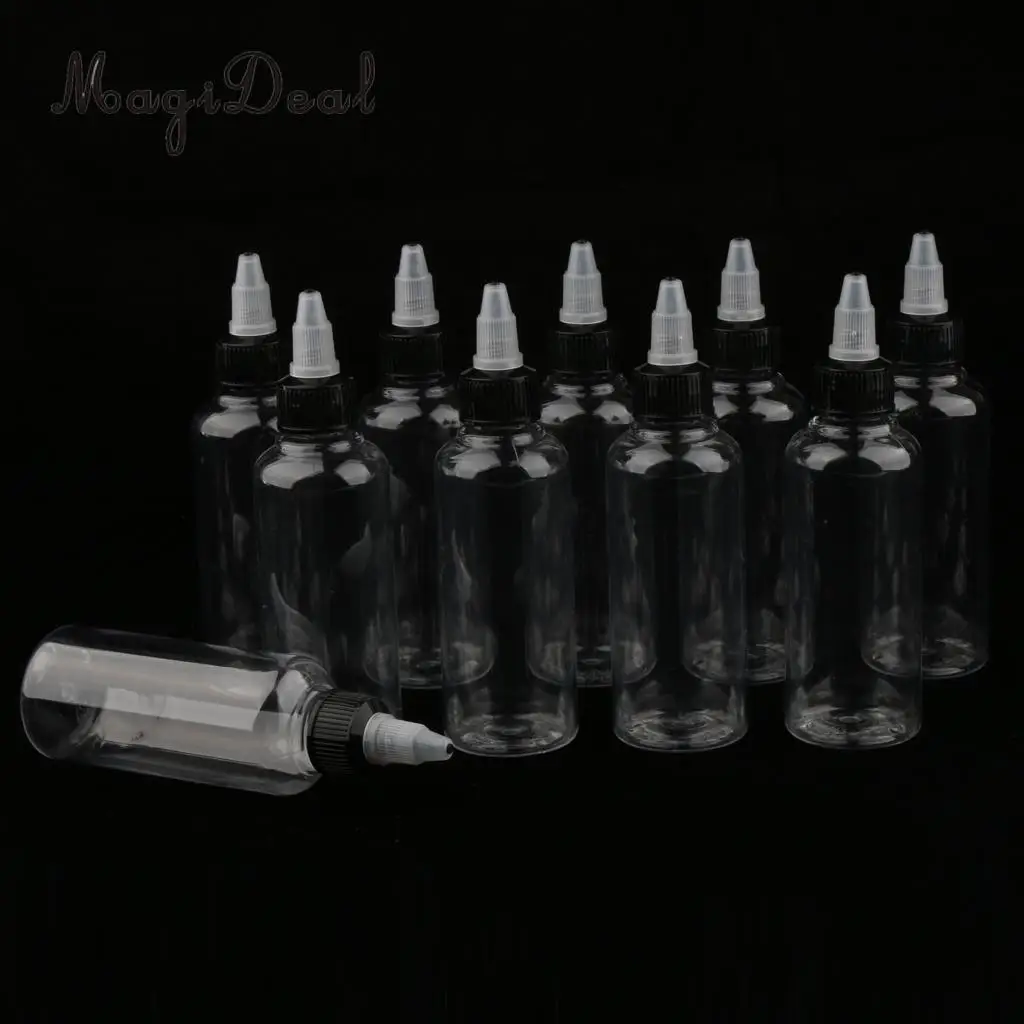 10pcs 100ml Empty Plastic Squeeze Bottle with Twist Top Cap Tip Applicator for Solvents, Oils, Paint, Ink, Liquid, Glue