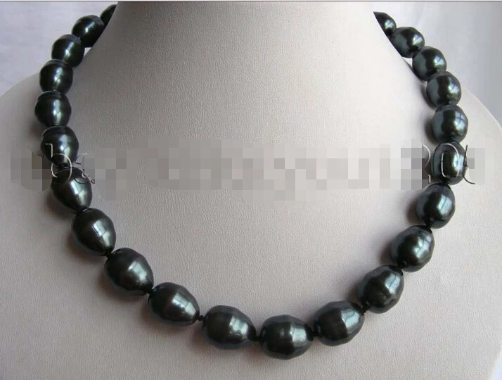

FREE SHIPPING 17" Natural 15mm Black Baroque Shell Pearl Necklace!