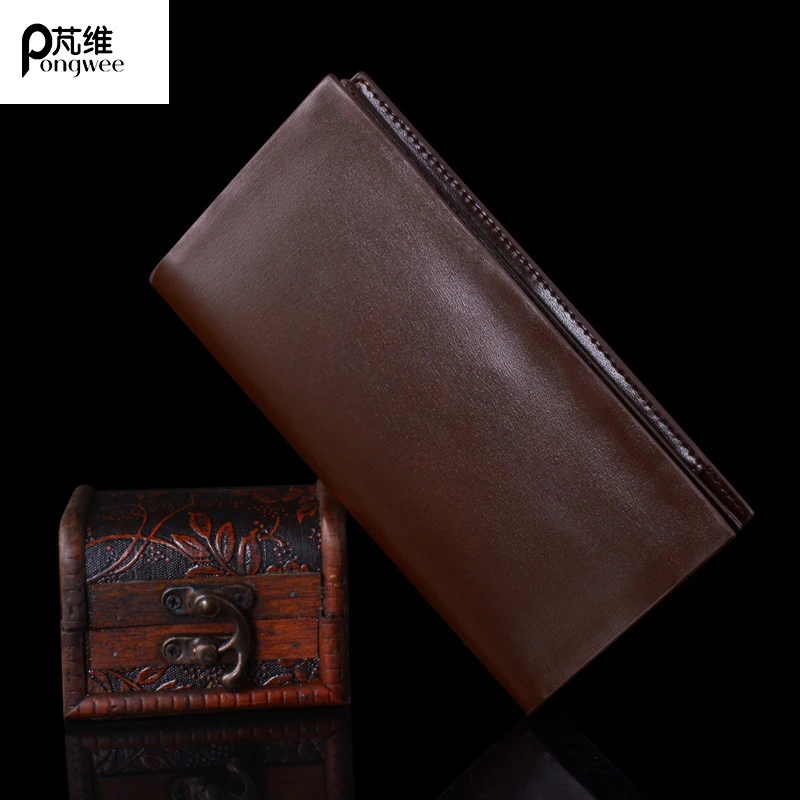 

PONGWEE 2017 High Capacity Long Wallets Men Purse Card Holder New Mens Wallets Genuine Leather Coin Wallet Simple Business