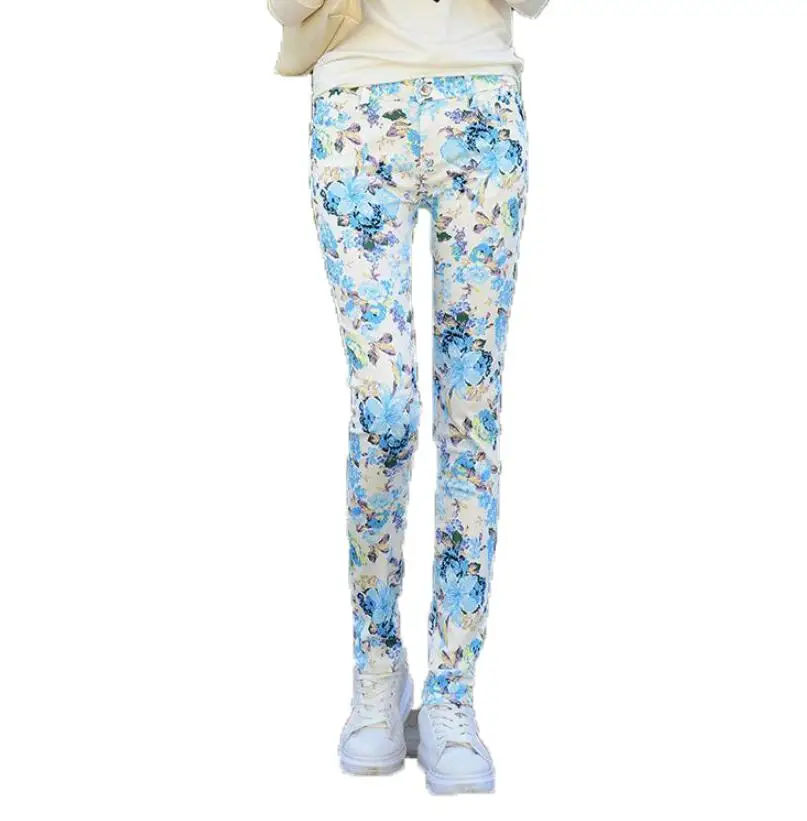 Elastic Skinny Jeans Long Trousers Fashion High Waist Slim Pattern Print Plus Size Pencil Denim Pants