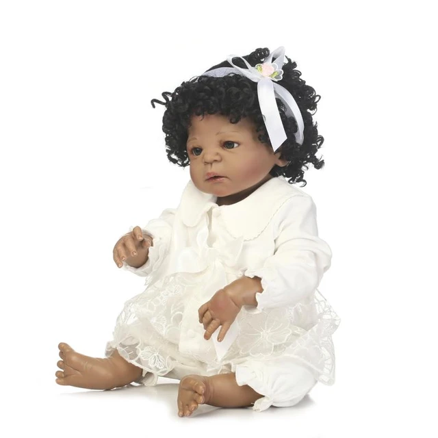 22'' Reborn Baby Girl Doll Full Body Vinyl Silicone African American Black  Bath