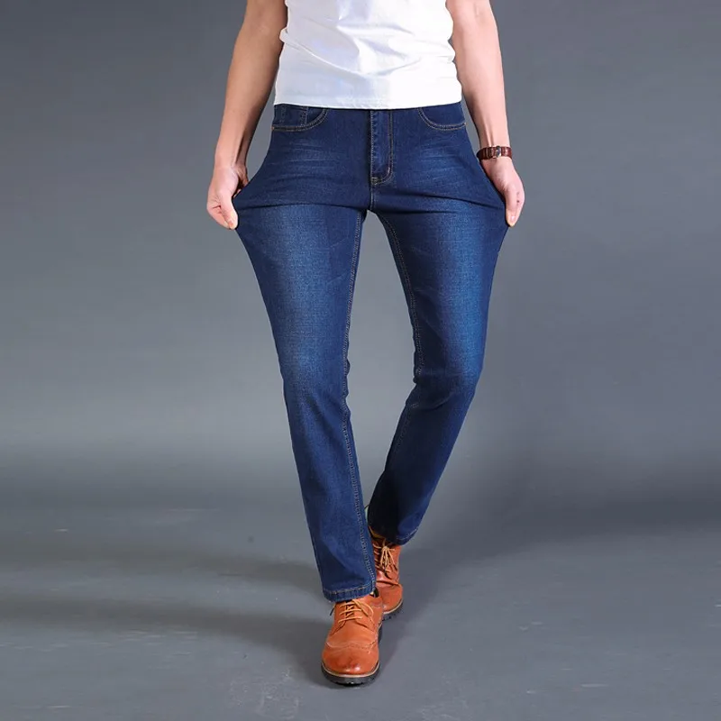 Осенние и зимние модели для мужчин свободный крой джинсовые брюки прямые Бизнес повседневные штаны средней талии толстые универсальны