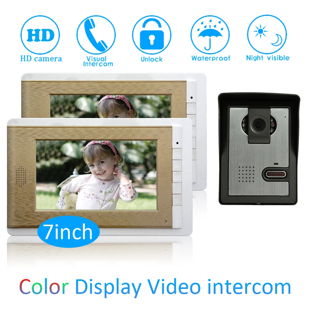 1 Set Home Digital One to Two Video Door Phone 2 Floor House Monitor Intercom System Smart Control Doorbell Waterproof Camera