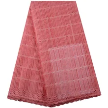 Персиковая африканская сухая вуаль кружевная ткань высокого качества для женщин хлопок чистая кружевная ткань с камнем швейцарская вуаль кружева в швейцарской