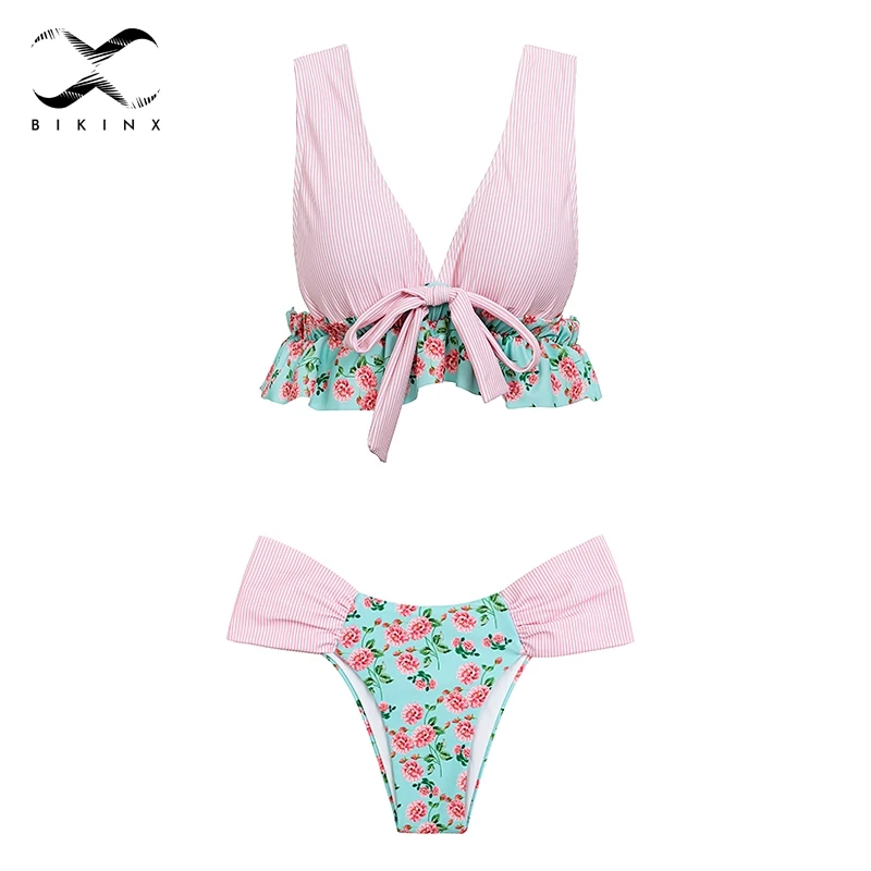 Bikinx Ruffle bikinis 2018 mujer bathing suit women bathers Floral print swimsuit push up large size swimwear sexy brazil bikini