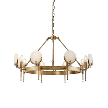 

8 head American style LED Pendant light copper color Marble lampshade E14 Dimmable LED lamp droplight Living room shop Cafe Bar