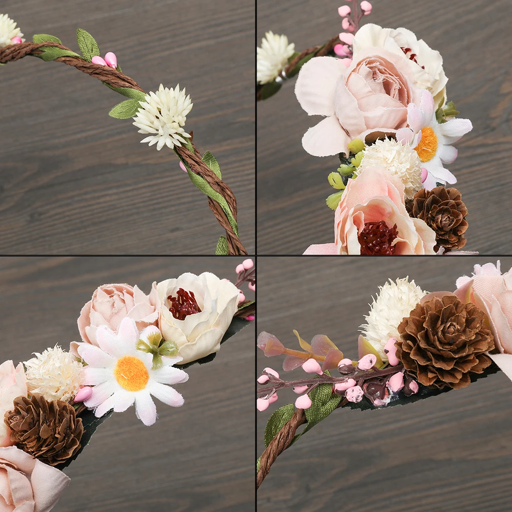 MOLANS Simulation Rattan Pinecone Flower Accessories Women Vintage Flower Crown Boho Outdoor Fashion Photoshoot Headpiece