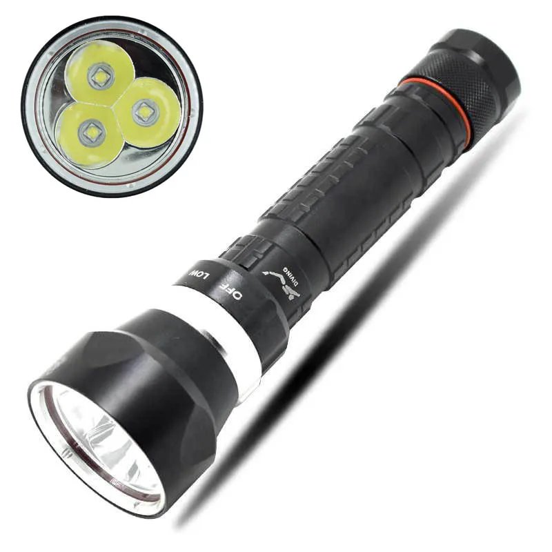 

Underwater Torch Diving Flashlight 6000 Lumens 3-Mode 3x XM-L2 LED Dive Flash Light Diving Lamp Scuba Flashlights by 18650/26650