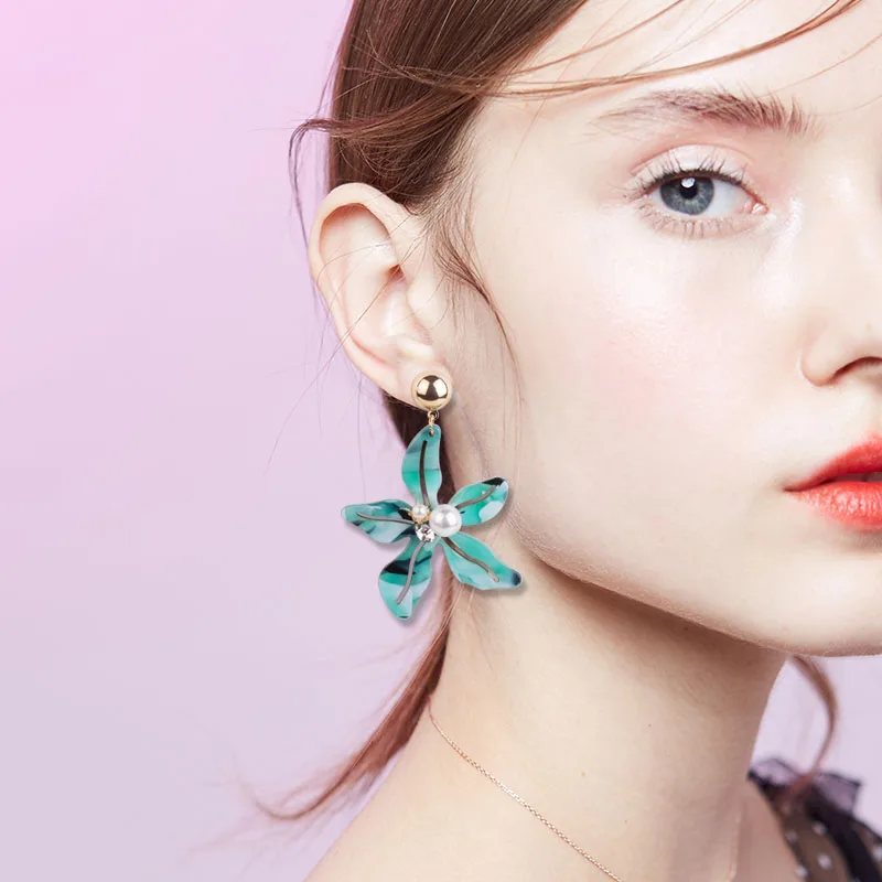 GuanLong Trendy Big Acrylic Drop Earrings for Women 2018 Statement Imitation pearl Earrings Fashion Jewelry Dangle Flower Brincos (6)