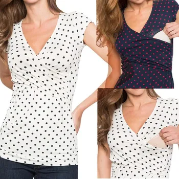 

2019 Breastfeeding Clothes Women's Short Sleeve Nursing Dot Print Top Pregnancy T-shirt Lactancia Mothers Comfort Clothing S-2XL