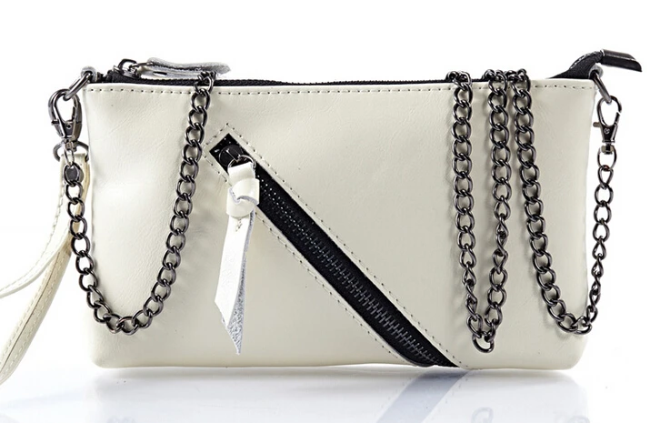 Designer white clutch with chain strap soft leather shoulder bag small zipper white messenger ...