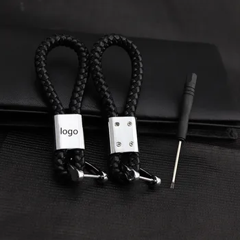 

10pcs/lot Hand Made Leather Rope Weaving Keychain Car logo Keyring key chain key ring