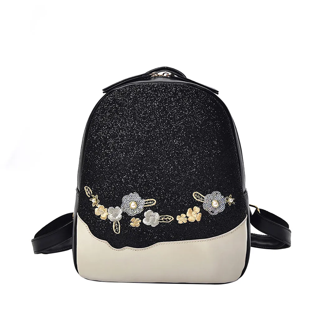 Горячая женский рюкзак сияющий цвет блестки рюкзак женский цветочный кожаный рюкзак для девочек маленькая дорожная школьная сумка# T2 - Цвет: Черный