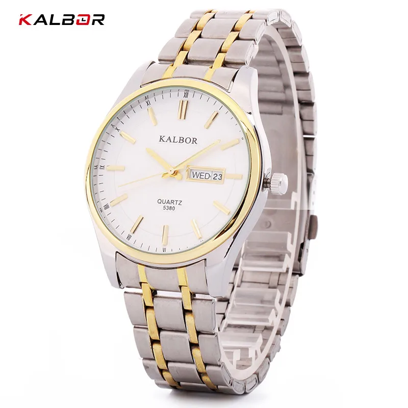 Kalbor Stainless Steel Quartz Watches Men English Date Waterproof Gold Color Clock Casual Male Watch Wrist Calendar Wristwatch Quartz Watches Aliexpress