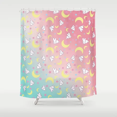Cortina de Chuveiro Produtos de Banho Decoração com Ganchos à Prova Sailor Moon Bunny Pattern Padrão Dwaterproof Água s