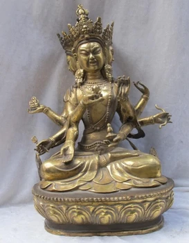 

bi001805 20"China Tibet classical Bronze Gild 3 Head 8 Arms Vajra Kwan-yin Buddha Statue