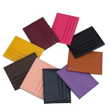 

Ultra-thin Genuine Leather Cow Leather ID Card Holder Candy Color Bank Credit Card Gift Box Multi Slot Slim Card Case
