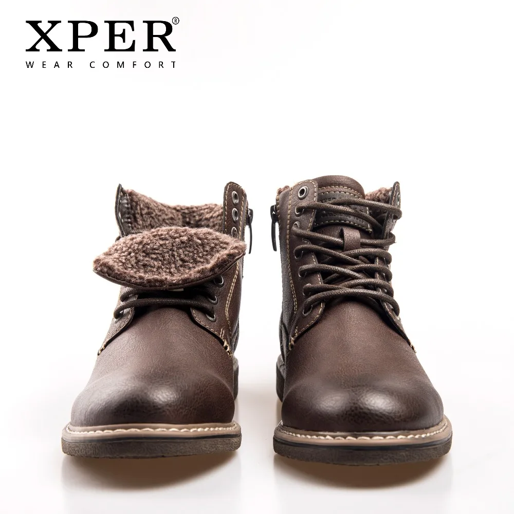 XPER Brand Waterproof Motorcycle Boots Men Lace-Up Winter Shoes Warm Plush Comfort Footwear Leather Mens Boots Casual #XHY12604